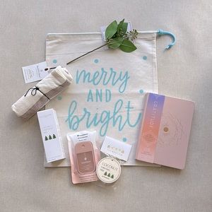 Gratitude Journal, Touchland Rosewater, Room Spray, Kitchen Towel Gift Bag Set 2